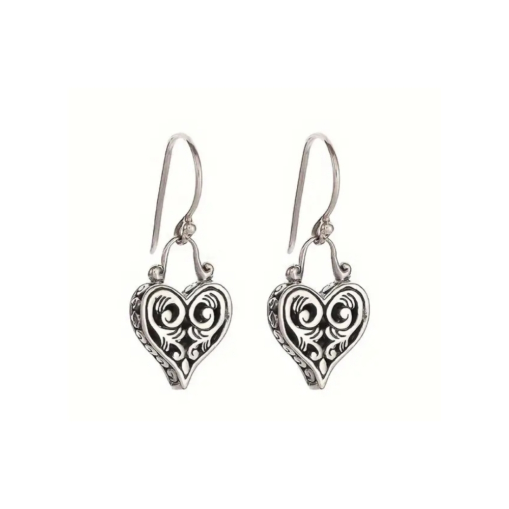 Elegant Silver Heart Pendant Earrings NEW